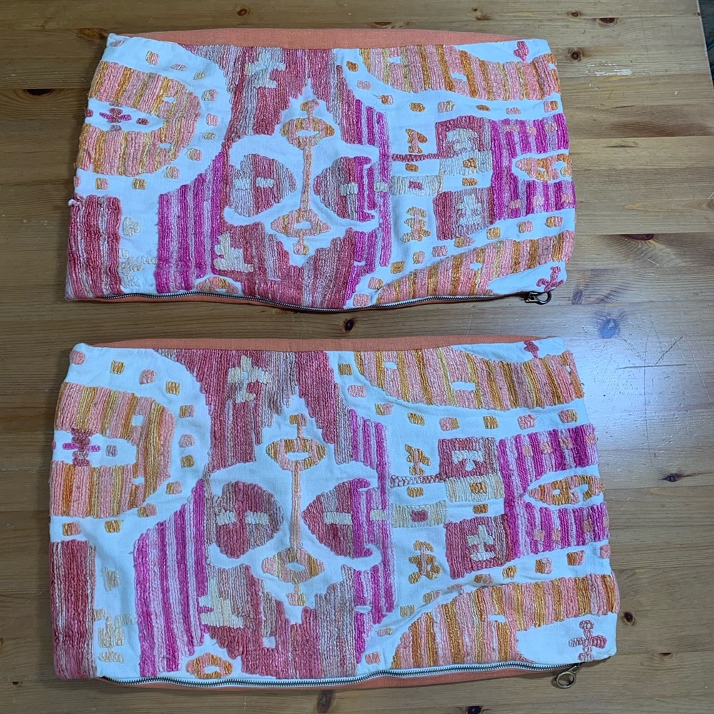 Anthropologie Tribal Ikat Multi Color Embroidered Pillow Covers 14” x 24”